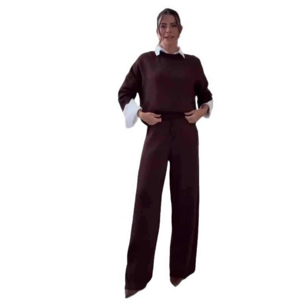 Forever 21 Ling Dark Brown Loose Simple Pants 2-Piece Set - Picture 5 of 6
